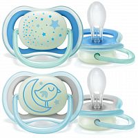 Philips Avent Соска-пустышка Ultra Air Night ортодонтическая, силиконовая, 6-18 м, 2 шт.					