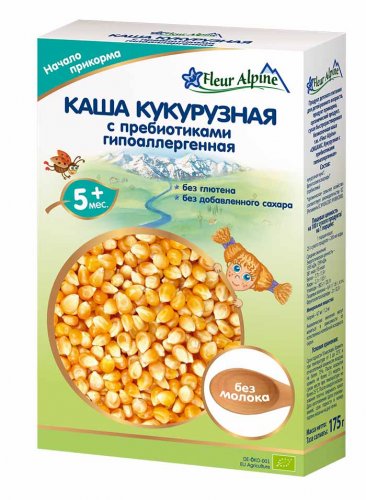 Fleur Alpine Каша безмолочная детская Кукурузная с пребиотиками, гипоаллергенная, с 5 месяцев, 175 г