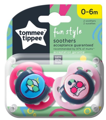 Tommee Tippee Пустышка силиконовая Fun Style Pui/Pisica, 0-6 месяцев, 2 штуки